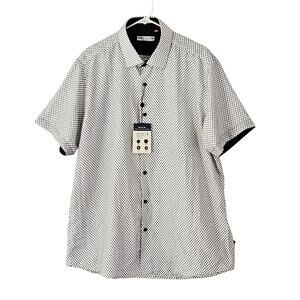 Suslo Couture Men's 3XL Button Front Shirt Tailored White Black Polka Dot NWT